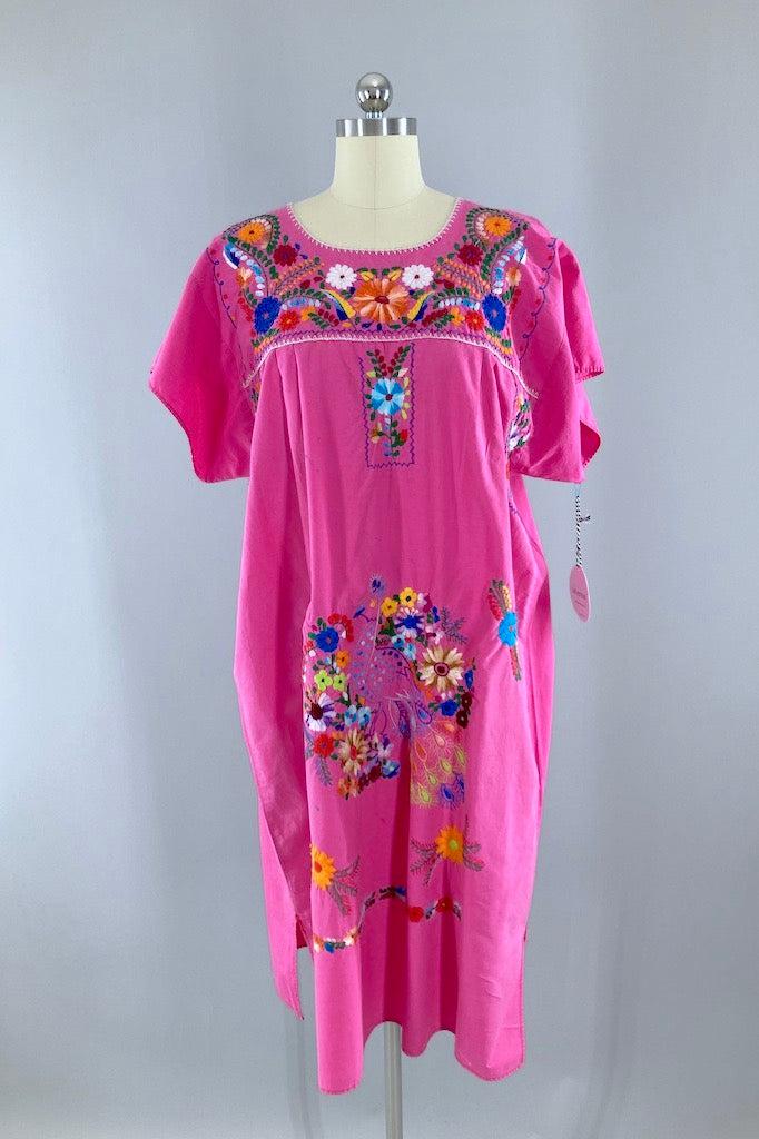 Vintage Pink Mexican Embroidered Dress-ThisBlueBird