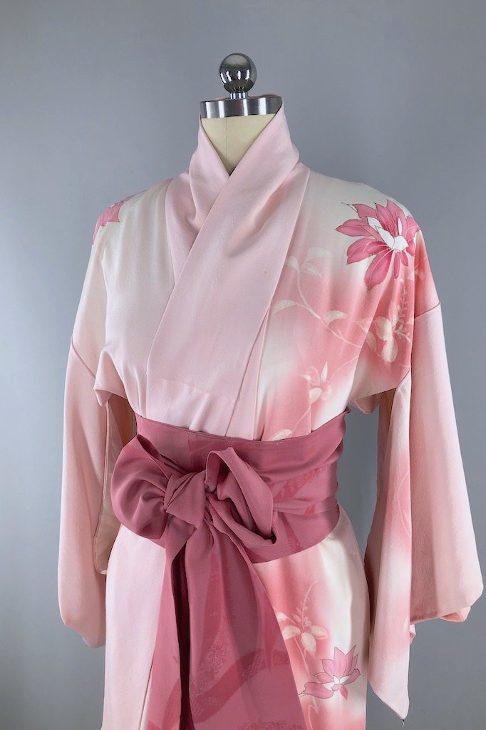 Vintage Pink Ombre Silk Kimono Robe-ThisBlueBird - Modern Vintage