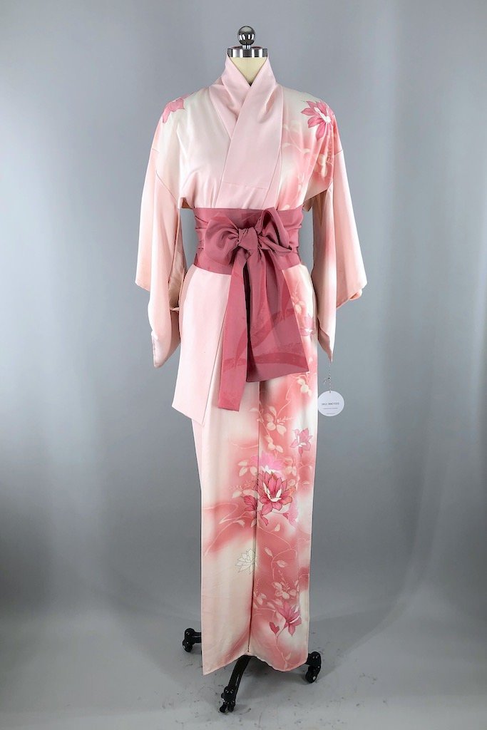 Vintage Pink Ombre Silk Kimono Robe-ThisBlueBird - Modern Vintage
