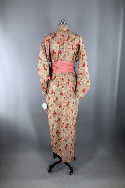 Vintage Pink Pagodas Silk Kimono Robe-ThisBlueBird - Modern Vintage