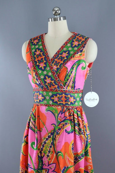 Vintage Pink Paisley Maxi Dress-ThisBlueBird - Modern Vintage