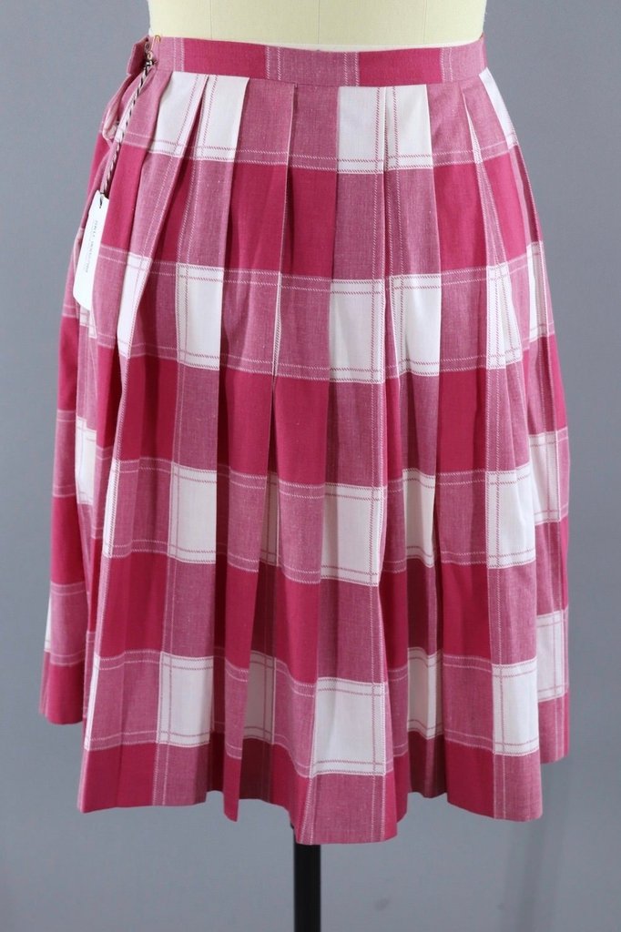 Vintage Pink Plaid Pleated Skirt - ThisBlueBird