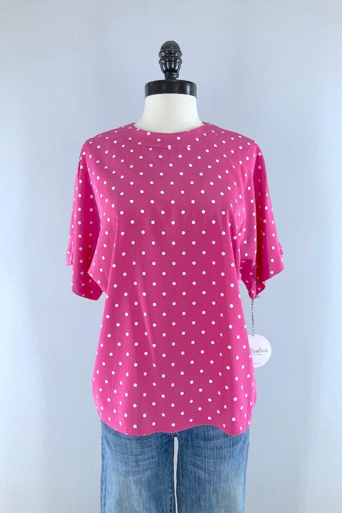 Vintage Pink Polka Dot Blouse-ThisBlueBird
