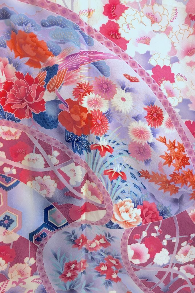 Vintage Pink &amp; Purple Floral Silk Kimono Robe-ThisBlueBird - Modern Vintage