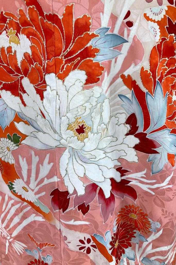 Vintage Pink & Red Floral Silk Kimono-ThisBlueBird