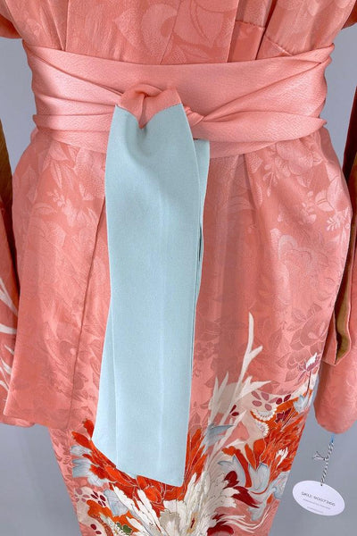 Vintage Pink & Red Floral Silk Kimono-ThisBlueBird