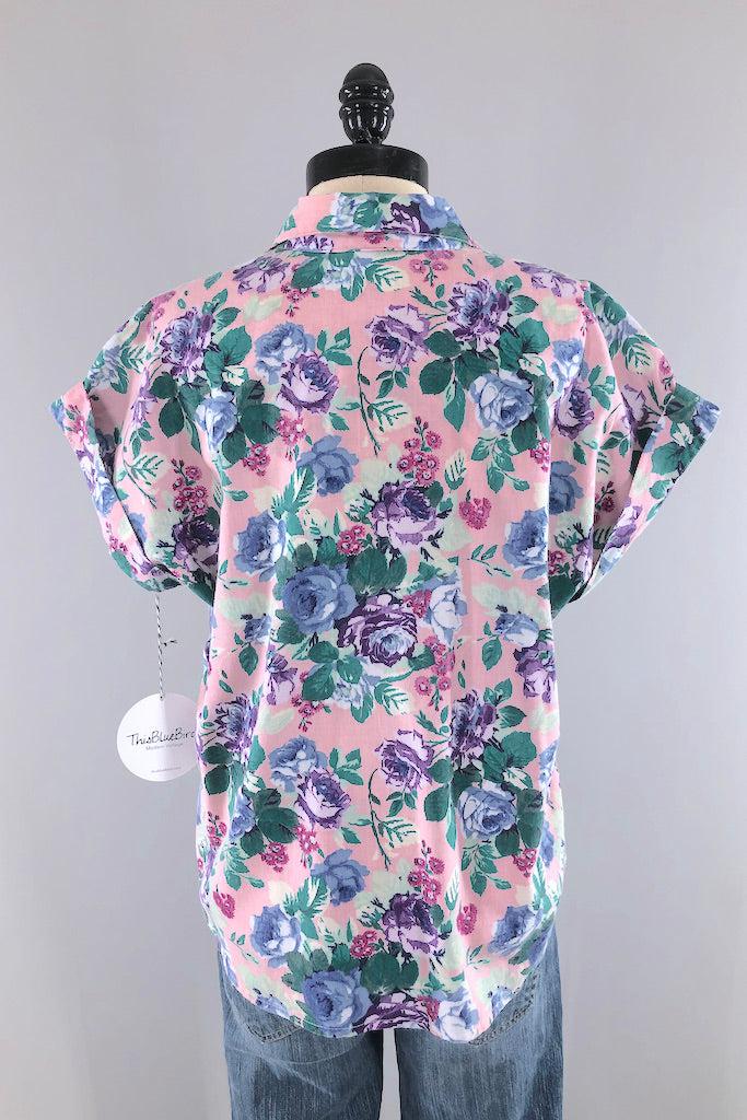 Vintage Pink Rose Print Summer Shirt-ThisBlueBird