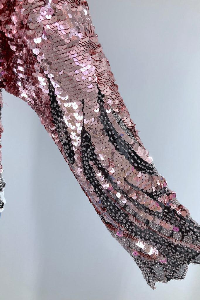 Vintage Pink Sequined Silk Chiffon Top-ThisBlueBird