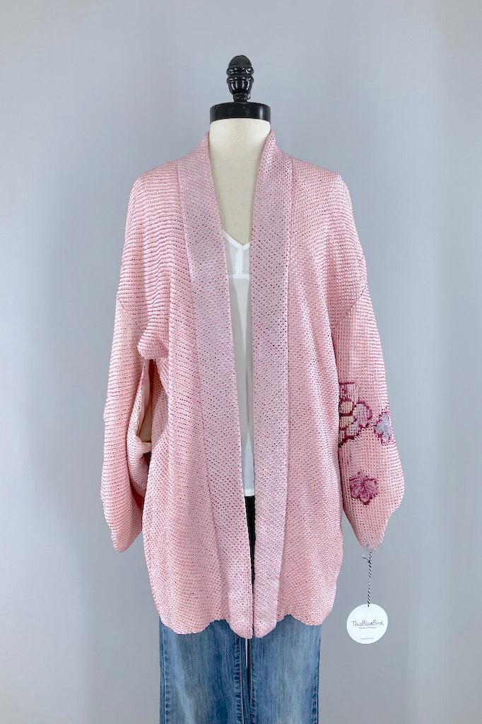 Vintage Pink Shibori Silk Kimono Jacket-ThisBlueBird