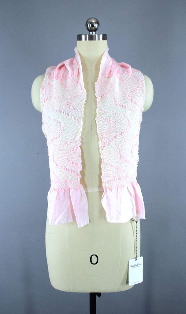 1960s Silk Kimono Obiage Scarf / Pastel Pink Shibori-ThisBlueBird - Modern Vintage