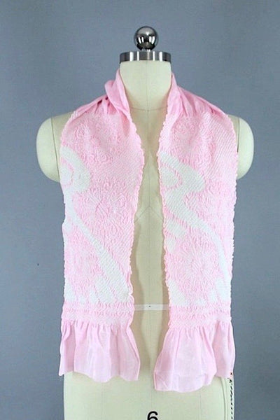 1960s Silk Kimono Obiage Scarf / Pastel Pink Shibori-ThisBlueBird - Modern Vintage