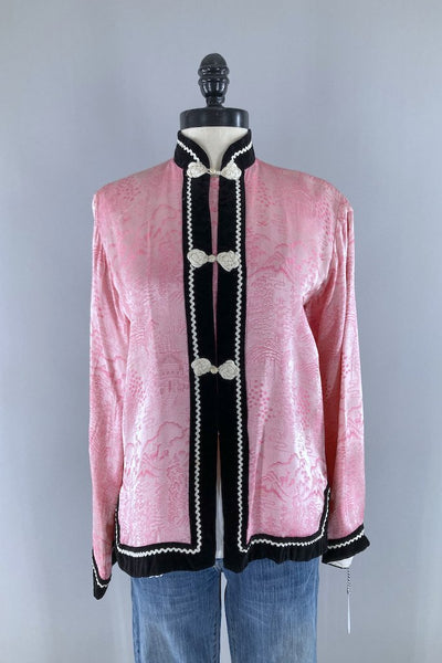 Vintage Pink Velvet Mandarin Top-ThisBlueBird