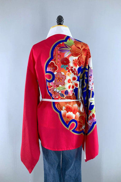 Vintage Pink & White Floral Kimono Cardigan-ThisBlueBird