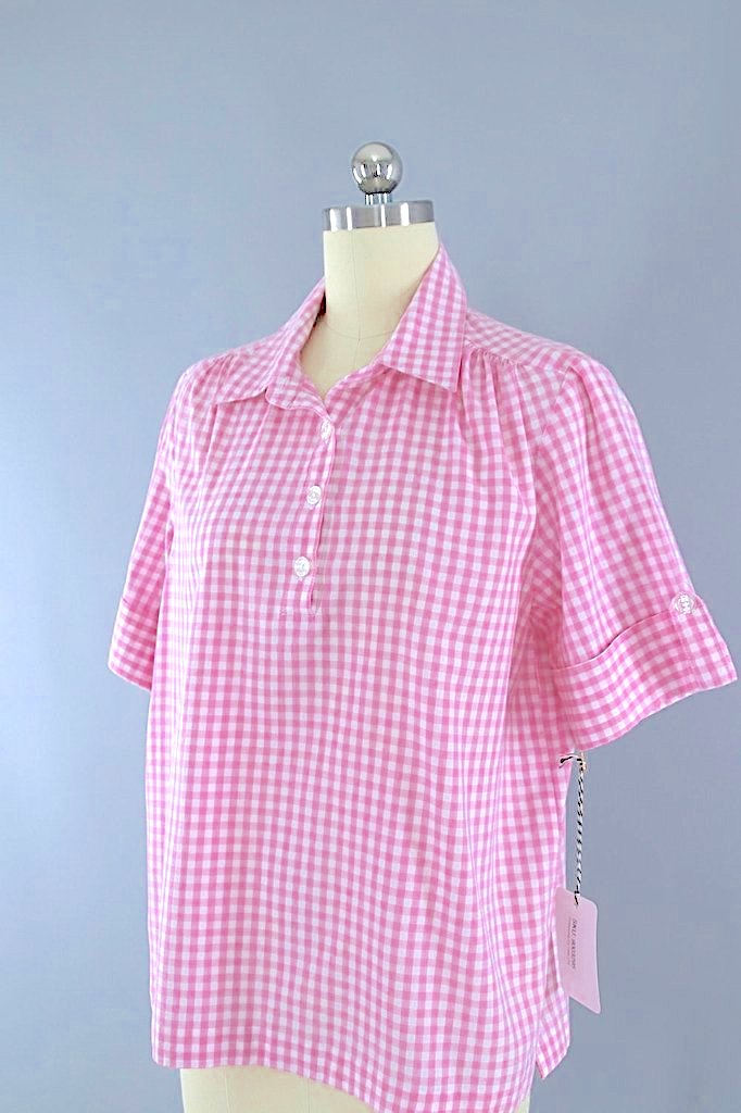 Vintage Pink &amp; White Gingham Blouse-ThisBlueBird