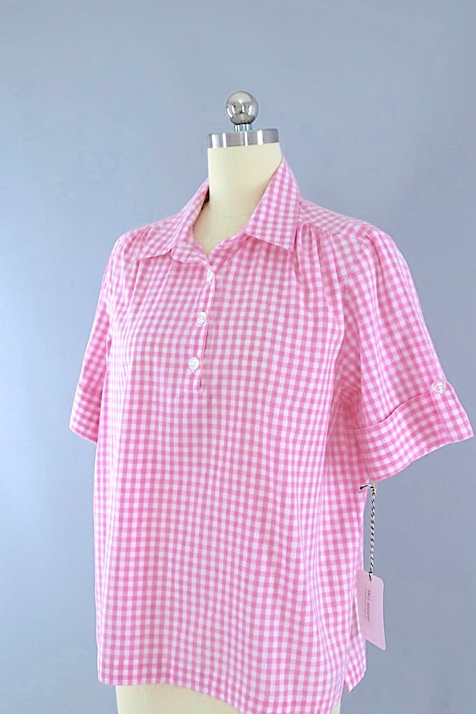 Vintage Pink & White Gingham Blouse-ThisBlueBird