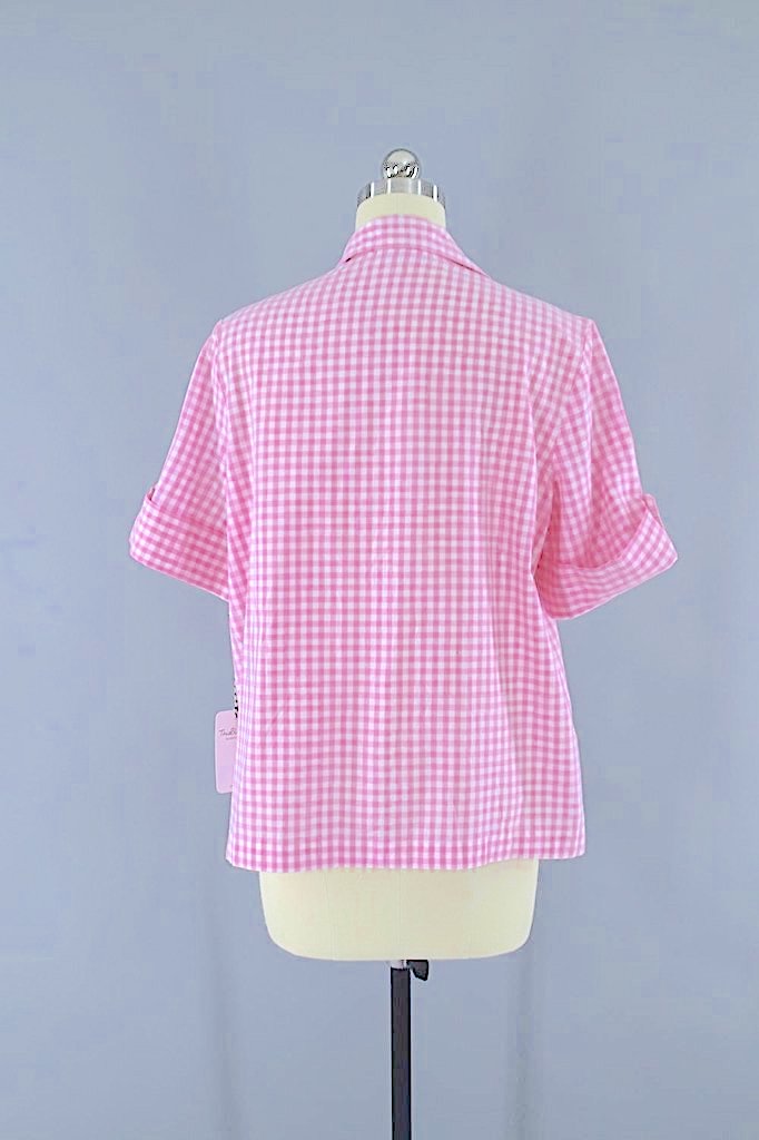 Vintage Pink &amp; White Gingham Blouse-ThisBlueBird
