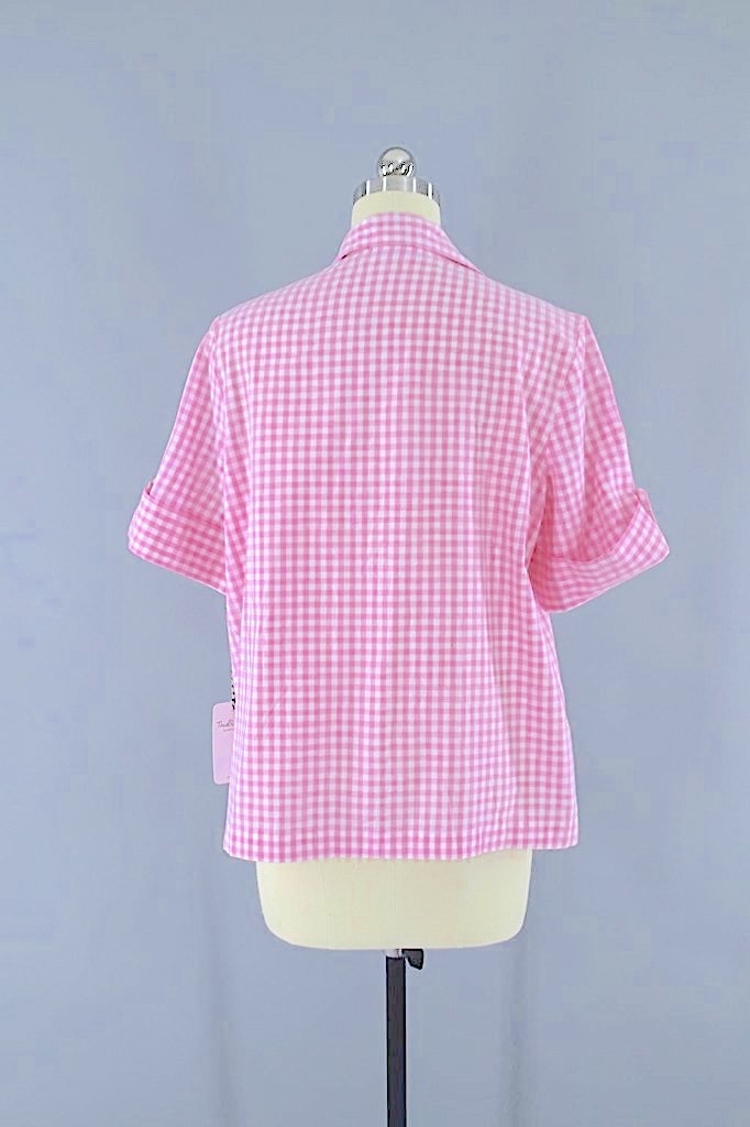 Vintage Pink & White Gingham Blouse-ThisBlueBird