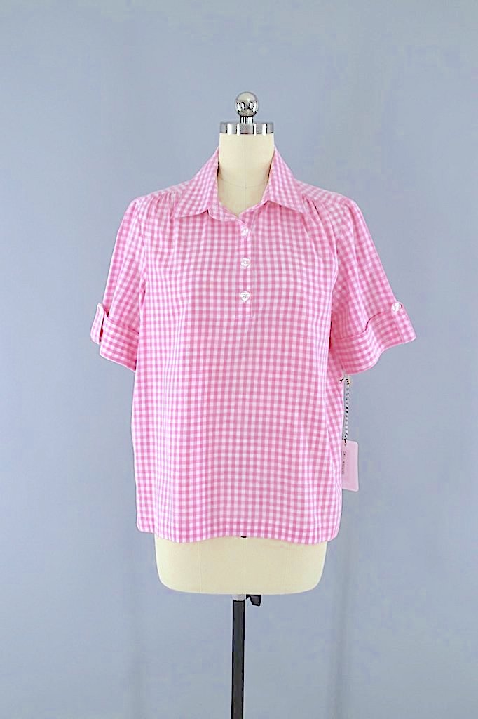 Vintage Pink & White Gingham Blouse-ThisBlueBird