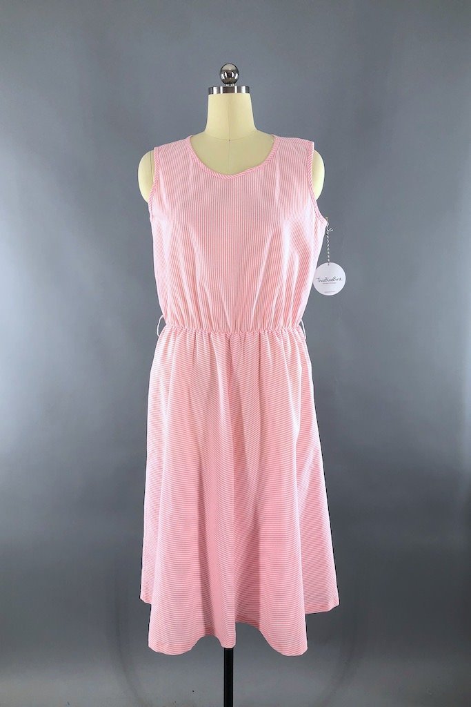 Vintage Pink & White Striped Dress-ThisBlueBird - Modern Vintage