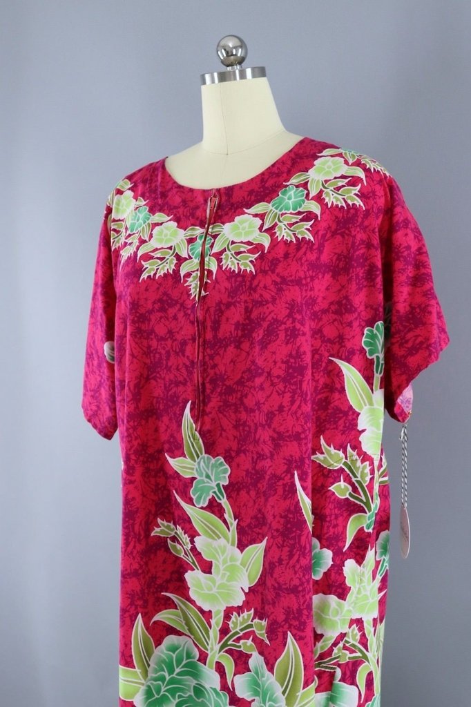 Vintage 1980s Pink and Green Hawaiian Caftan Dress-ThisBlueBird - Modern Vintage