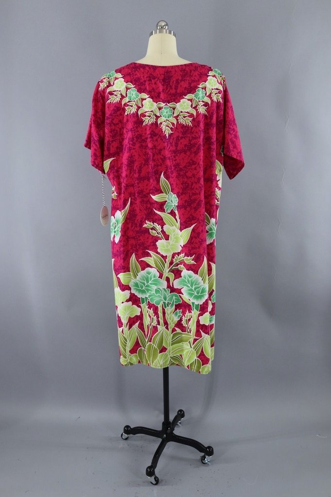 Vintage 1980s Pink and Green Hawaiian Caftan Dress-ThisBlueBird - Modern Vintage