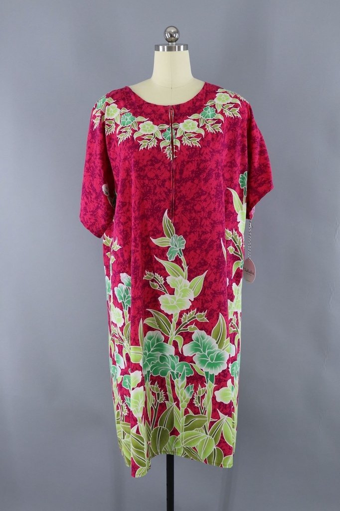 Vintage 1980s Pink and Green Hawaiian Caftan Dress-ThisBlueBird - Modern Vintage