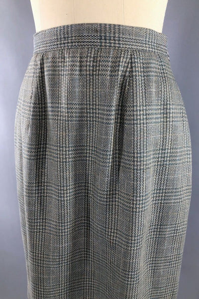 Vintage Plaid Silk Pencil Skirt-ThisBlueBird - Modern Vintage