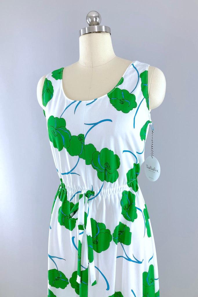 Vintage Preppy Floral Print Maxi Dress-ThisBlueBird