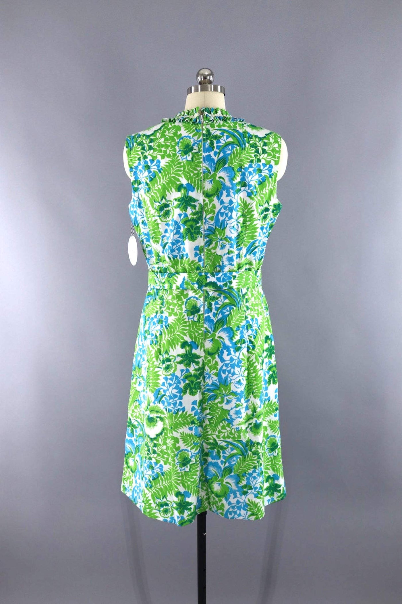 Vintage 1960s Preppy Green Floral Print Dress-ThisBlueBird