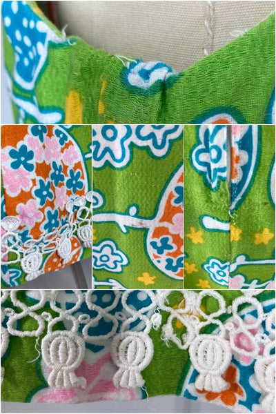 Vintage Preppy Green Floral Print Dress-ThisBlueBird