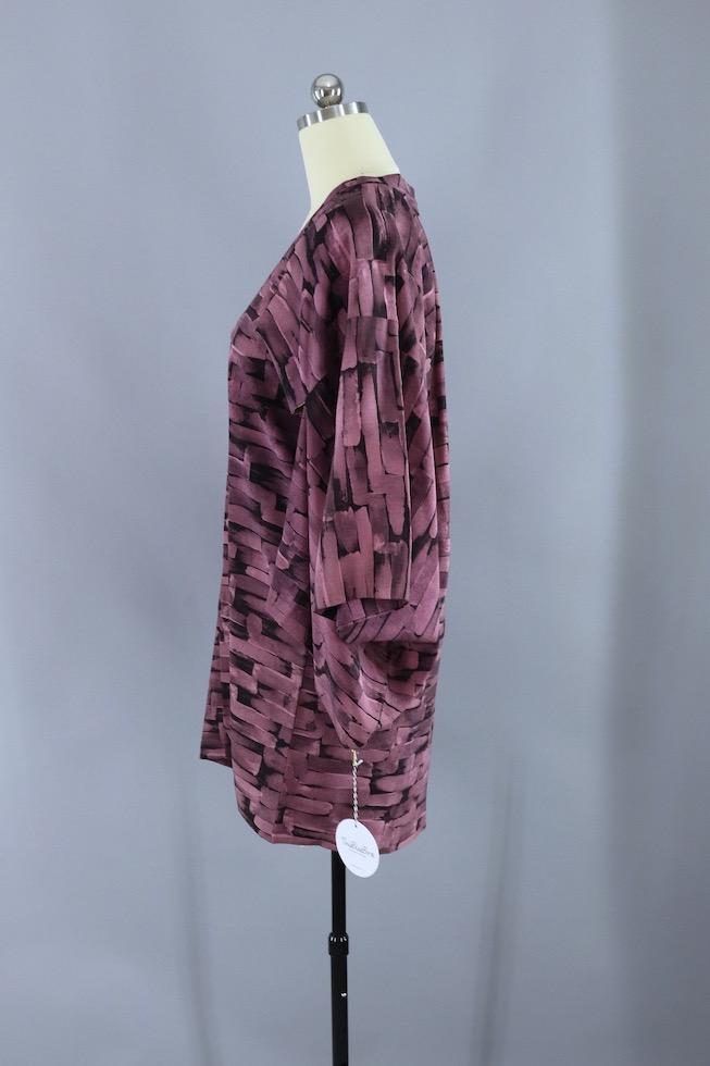 Vintage 1970s Michiyuki Kimono Coat / Purple &amp; Black Abstract - ThisBlueBird