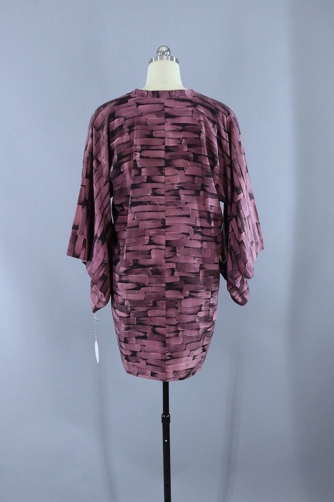 Vintage 1970s Michiyuki Kimono Coat / Purple &amp; Black Abstract - ThisBlueBird