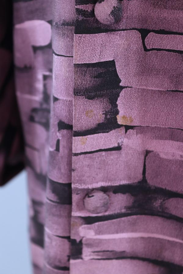 Vintage 1970s Michiyuki Kimono Coat / Purple &amp; Black Abstract - ThisBlueBird