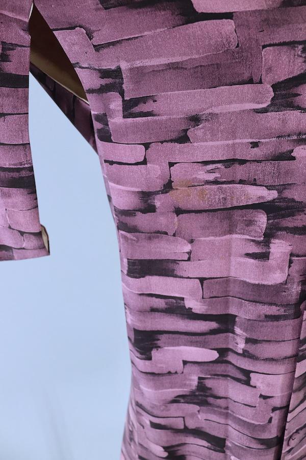 Vintage 1970s Michiyuki Kimono Coat / Purple &amp; Black Abstract - ThisBlueBird