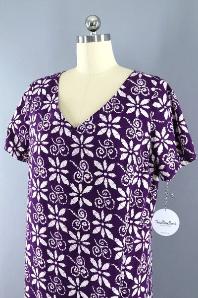 Vintage Purple Batik Cotton Caftan Dress-ThisBlueBird - Modern Vintage