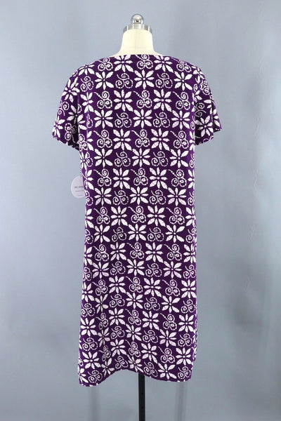Vintage Purple Batik Cotton Caftan Dress-ThisBlueBird - Modern Vintage