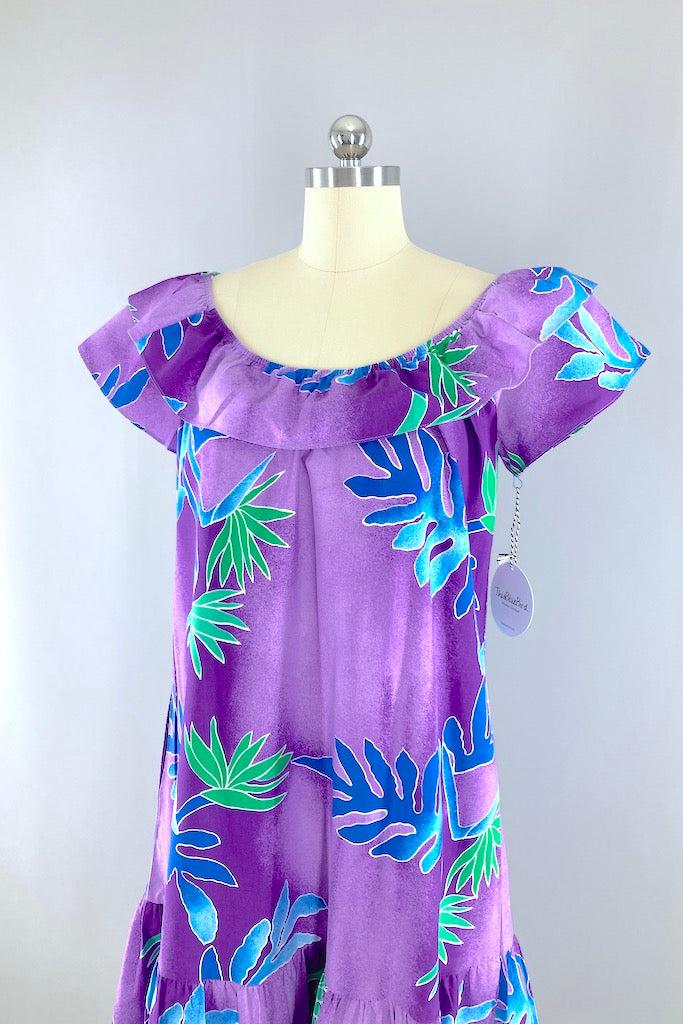 Vintage Purple &amp; Blue Hawaiian Aloha Dress-ThisBlueBird