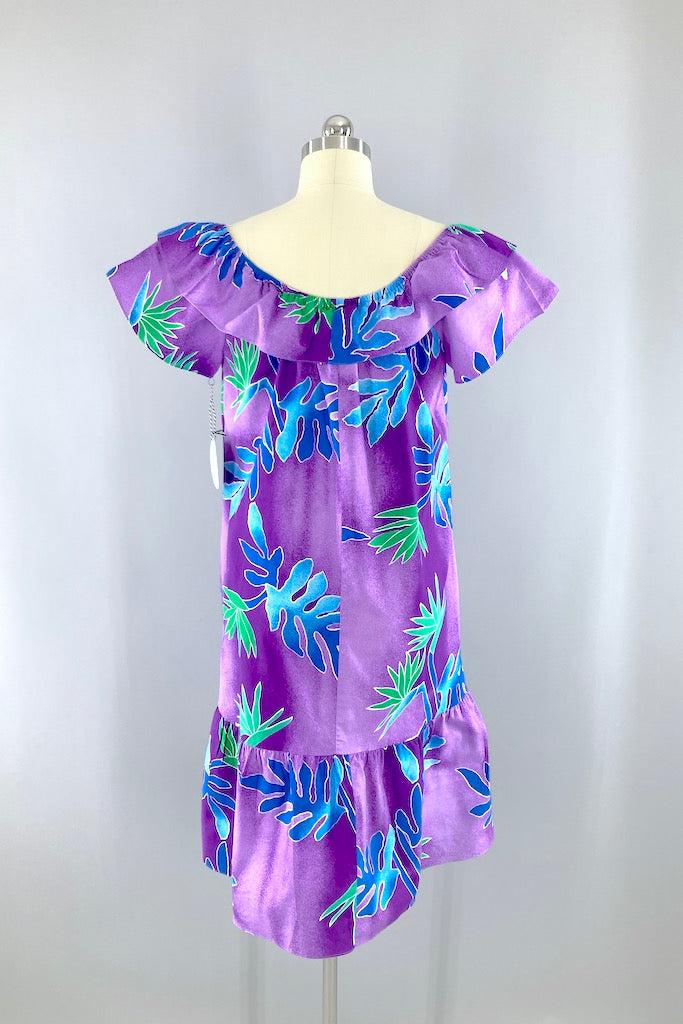 Vintage Purple &amp; Blue Hawaiian Aloha Dress-ThisBlueBird