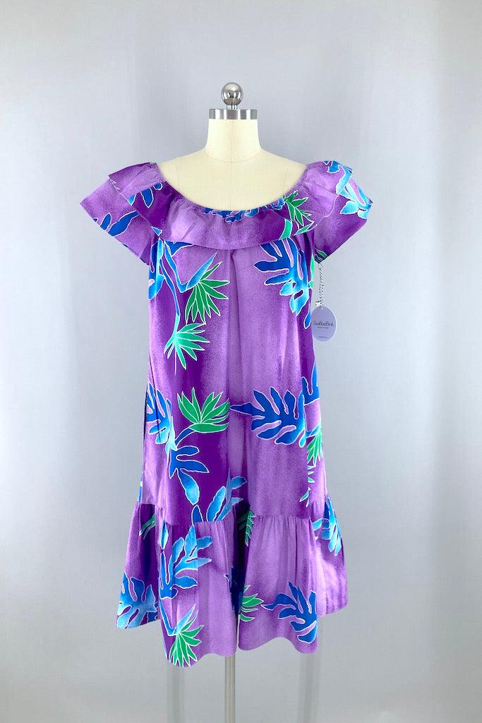 Vintage Purple & Blue Hawaiian Aloha Dress-ThisBlueBird