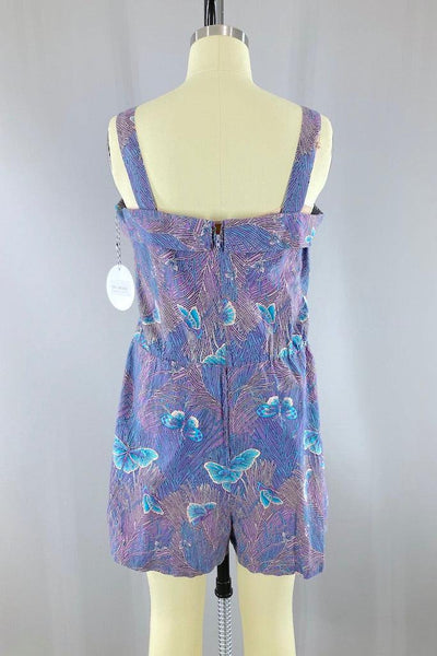 Vintage Purple Butterfly Cotton Romper-ThisBlueBird