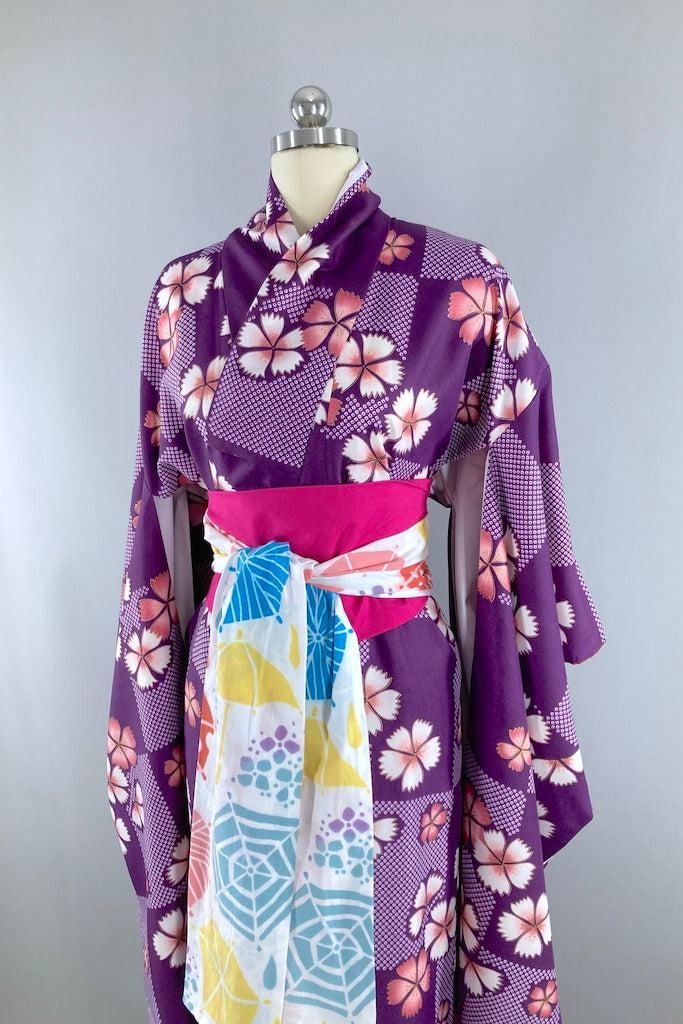 Vintage Purple Floral Furisode Kimono-ThisBlueBird