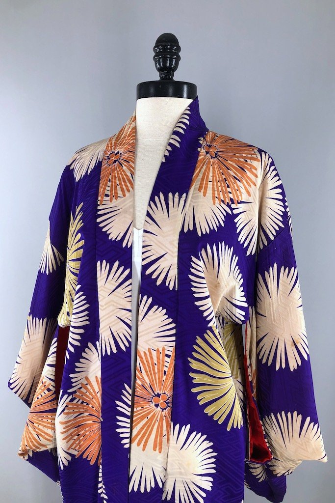 Vintage Purple Floral Kimono Cardigan-ThisBlueBird - Modern Vintage