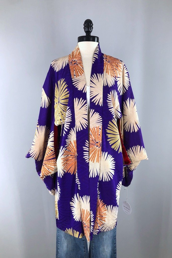 Vintage Purple Floral Kimono Cardigan-ThisBlueBird - Modern Vintage