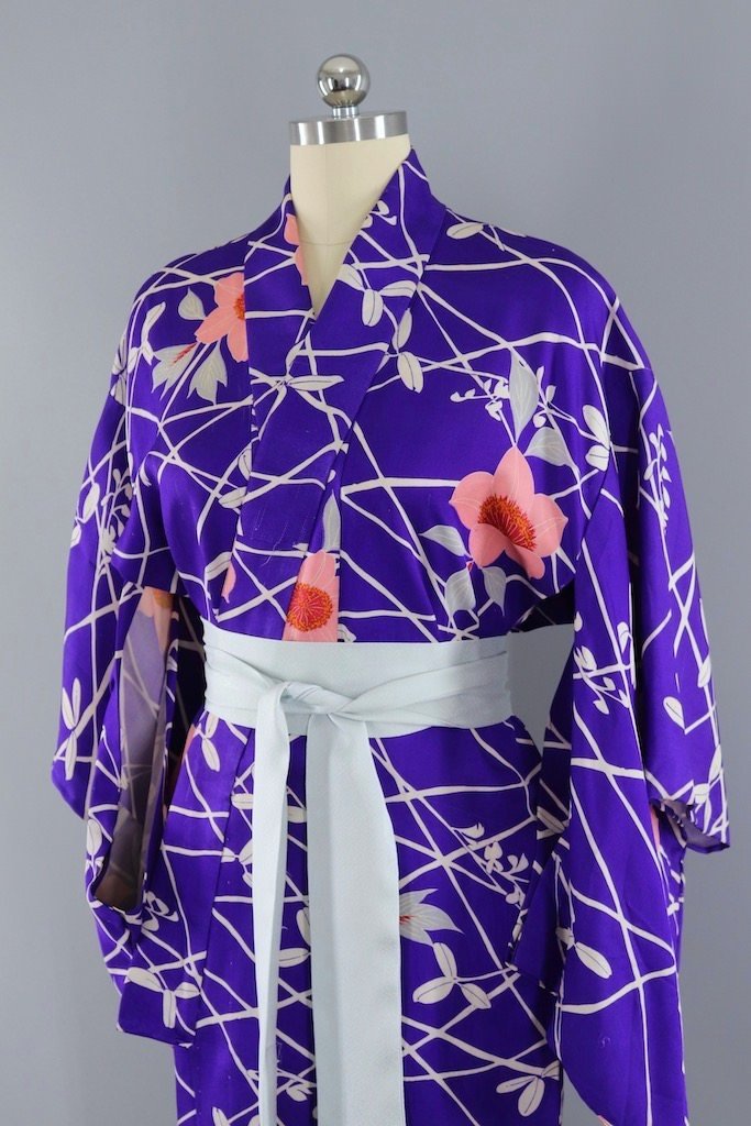 Vintage Purple Floral Kimono Robe-ThisBlueBird - Modern Vintage