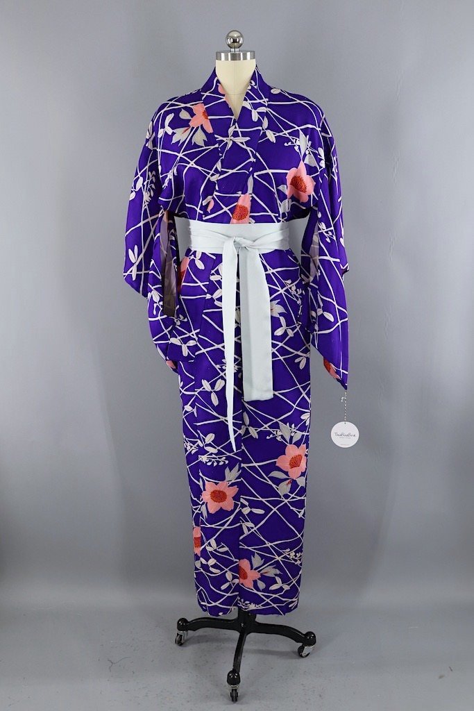 Vintage Purple Floral Kimono Robe-ThisBlueBird - Modern Vintage
