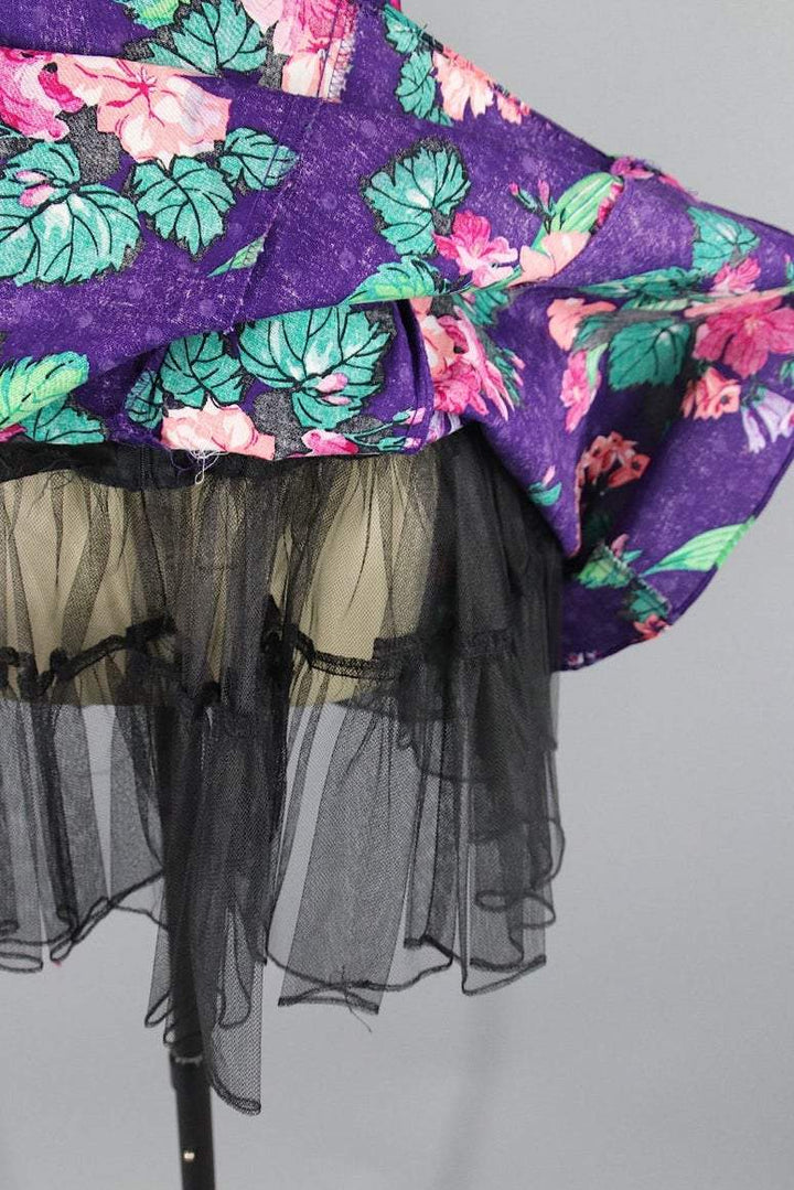 Vintage Purple Floral Print Halter Dress-ThisBlueBird - Modern Vintage