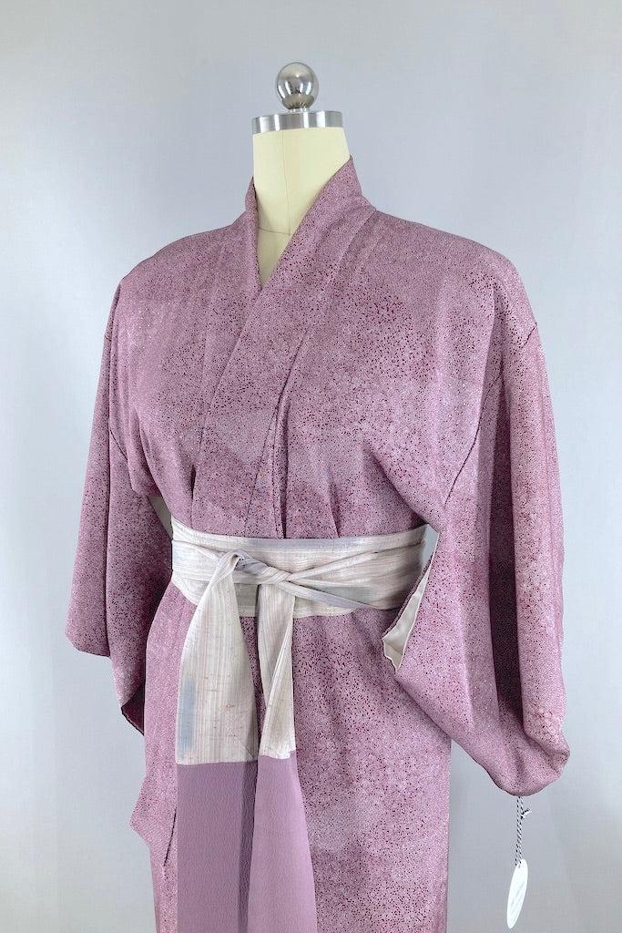 Vintage Purple Floral Silk Kimono Robe-ThisBlueBird