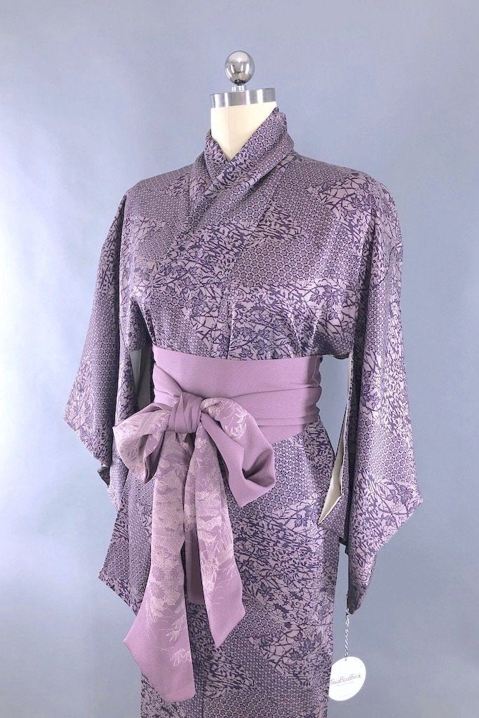 Vintage Purple Floral Silk Kimono Robe-ThisBlueBird - Modern Vintage