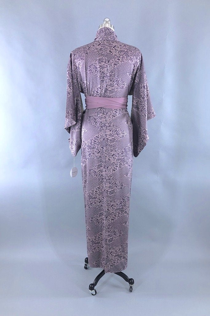 Vintage Purple Floral Silk Kimono Robe-ThisBlueBird - Modern Vintage