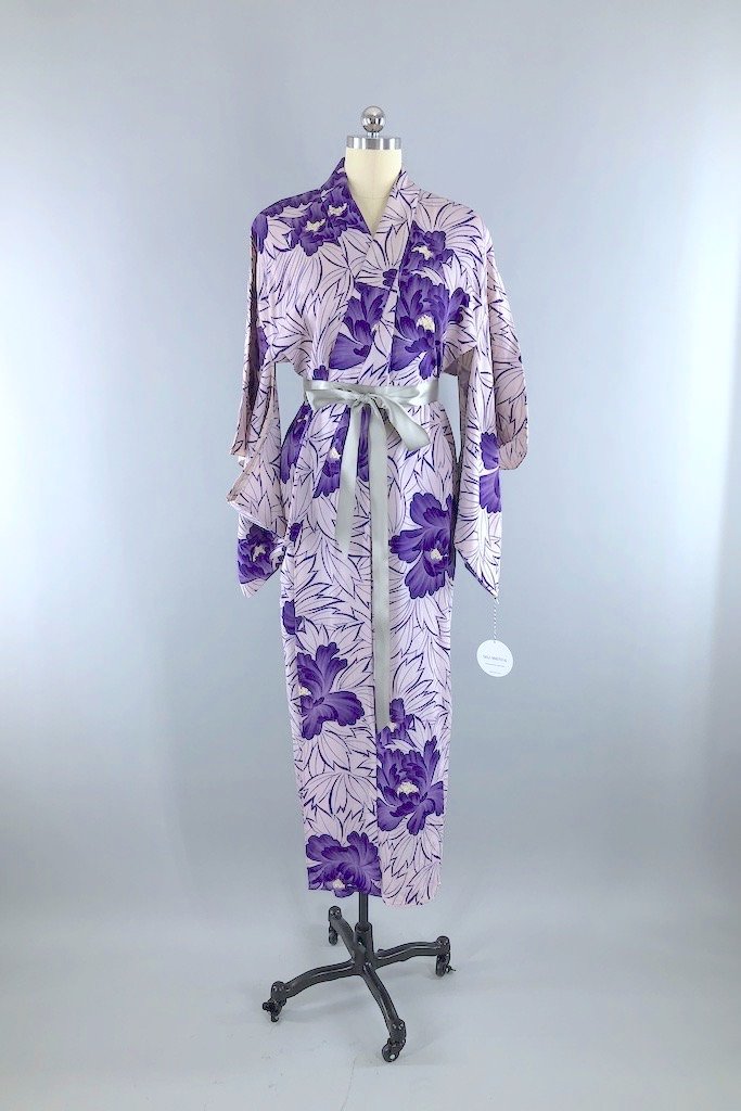 Vintage Purple Floral Silk Kimono Robe – ThisBlueBird